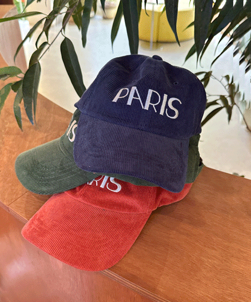 巴黎文字图案灯芯绒球帽